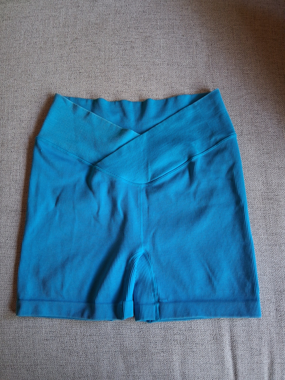 JoyLab Blue Ribbed Crossover Waist Bike Shorts